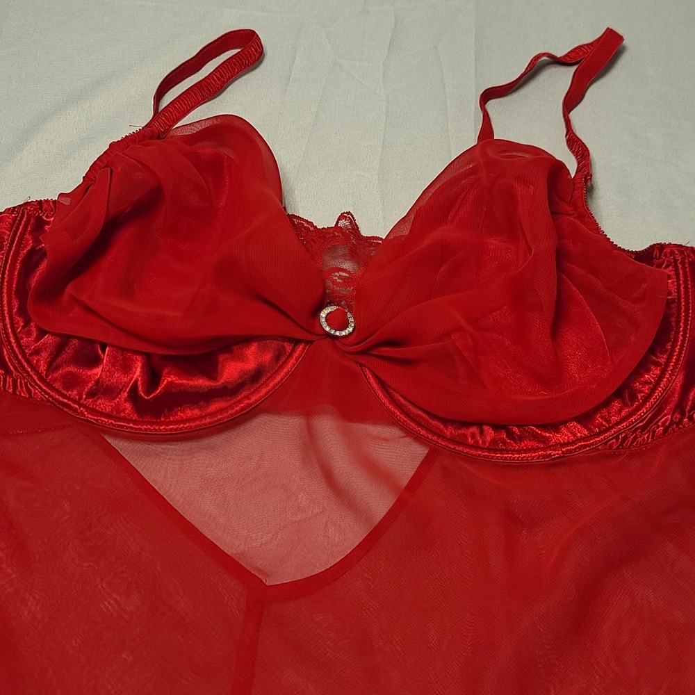 Cacique Babydoll Chemise Womens 18/20 Mesh Satin Underwire Rhinestone Lingerie